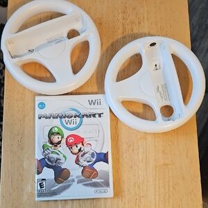Nintendo Wii Mario Kart with 2 White Wheels